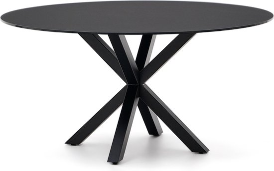 Kave Home - Table ronde en verre Argo avec pieds en acier noir Ø 150 cm
