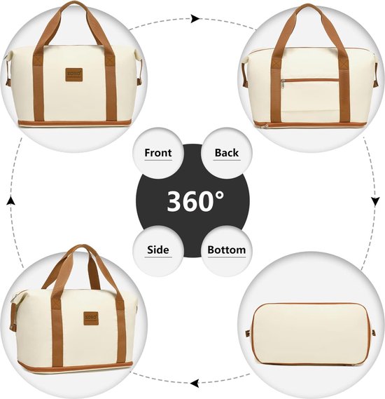 Sac de voyage Kono - Extensible jusqu'à 40 L - Avec pochette Smart pour valise - Imperméable et durable - Beige Marron
