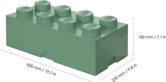 Groene LEGO opbergdoos Brick 8 met afmetingen.