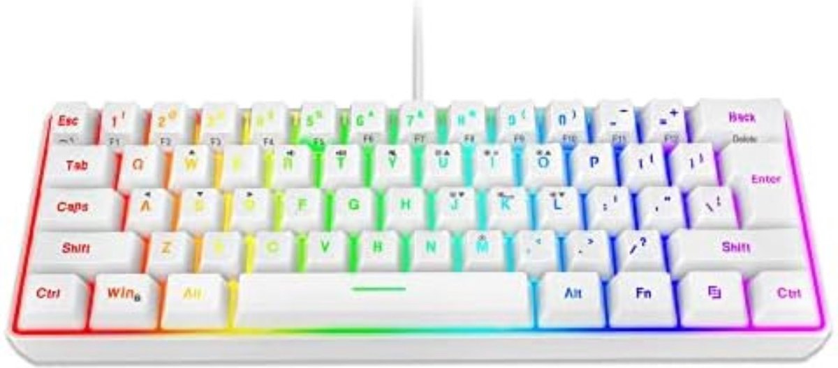 Gaming Toetsenbord 60% - Gaming Keyboard 60% - Gaming Toetsenbord 60 Procent - Gaming Toetsenbord Meganisch - Wit