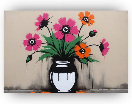Banksy vaas met bloemen poster - Bloemen posters - Poster Banksy - Moderne posters - Posters woonkamer - Slaapkamer decoratie - 90 x 60 cm