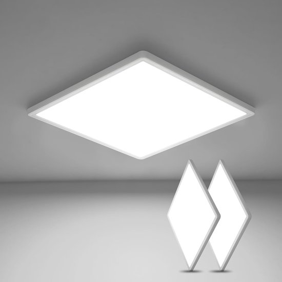 Goeco Plafondlampen - 30cm - Klein - 36W - LED - Vierkant Ultradun - IP44 - 3240LM - 6500K - Koel Wit Licht - 2 Stuks