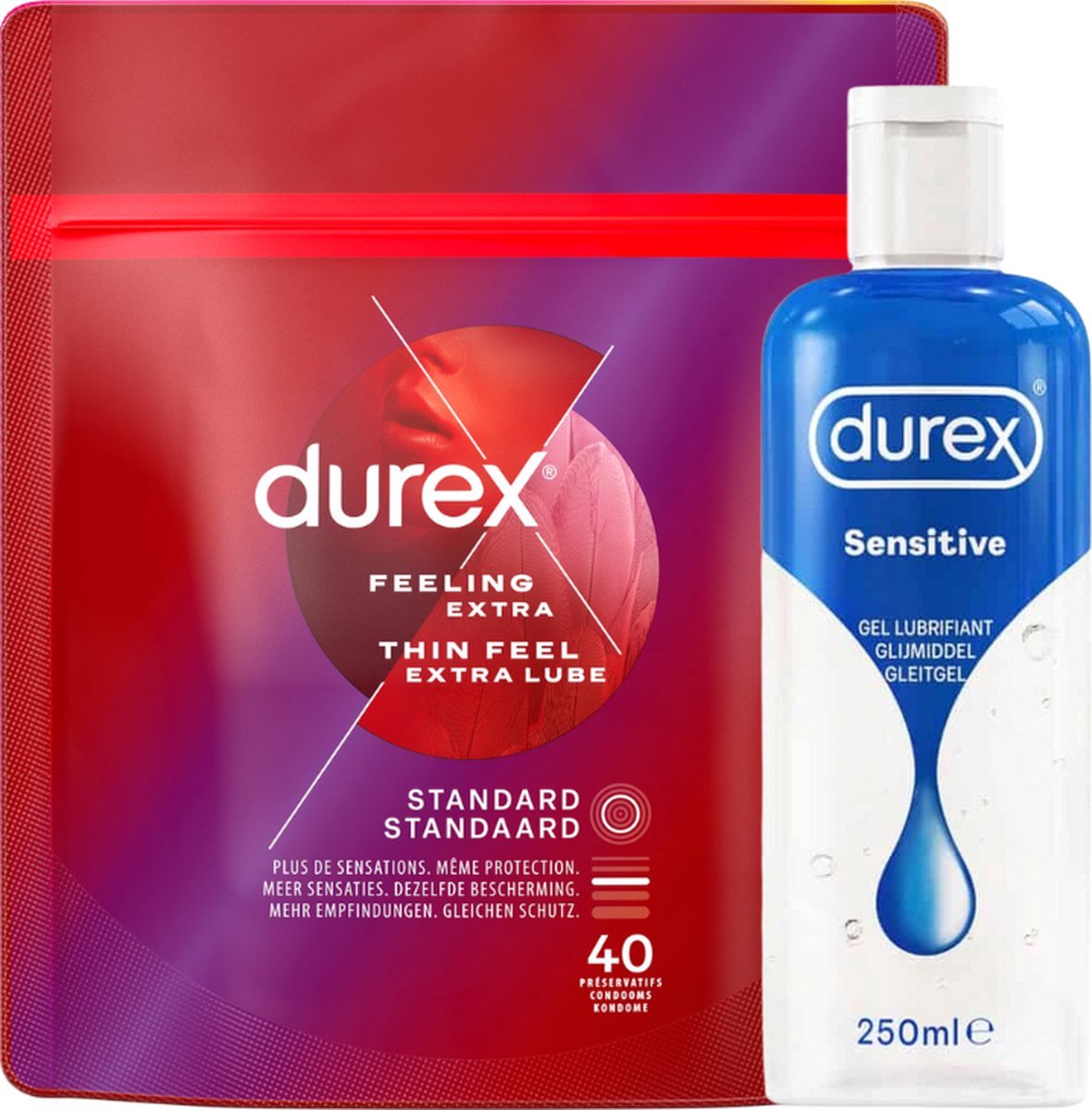 Goedkoopste Durex - Condooms Thin Feel Extra Lube (Dun met Extra Glijmiddel) 40 stuks - Glijmiddel Sensitive 250 ml - Voordeelverpakking
