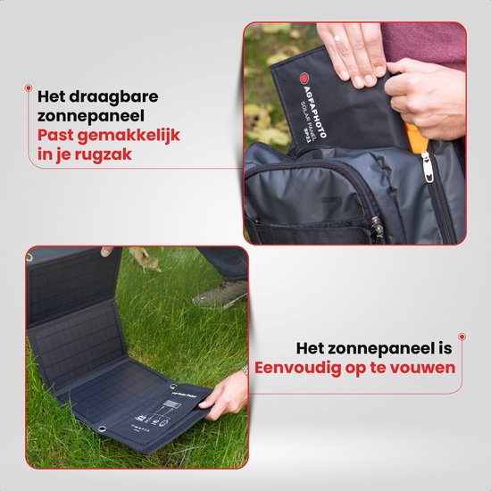 AgfaPhoto Solar Panel SP 21 - Opvouwbaar Zonnepaneel - Solar Panel - Camping Zonnepaneel - Portable Oplader - Draagbare zonnepaneel - 21 W - 1x DC 1x USB Output van AgfaPhoto — afbeelding 3