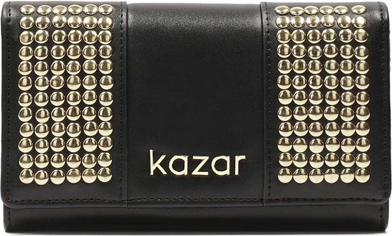 Black leather wallet with gold rivets