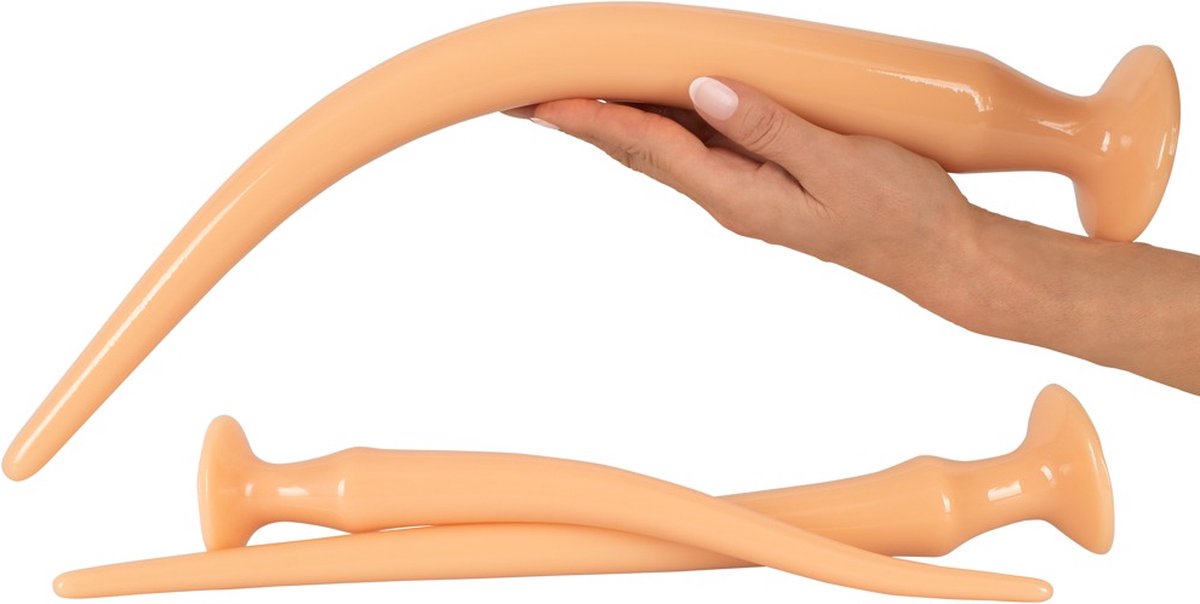 Goedkoopste Extra Langwerpige Buttplug Set Flexibel - 3 Extra Lange Buttplugs in Set - Verschillende Maten en Gewichten - Sterke Zuignap Buigzaam en Flexibel Beige