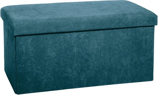 Atmosphera Poef/krukje/hocker Amber - Opvouwbare zit opslag box - fluweel zeeblauw - 76 x 38 x 38 cm - MDF/polyester - 120 liter inhoud