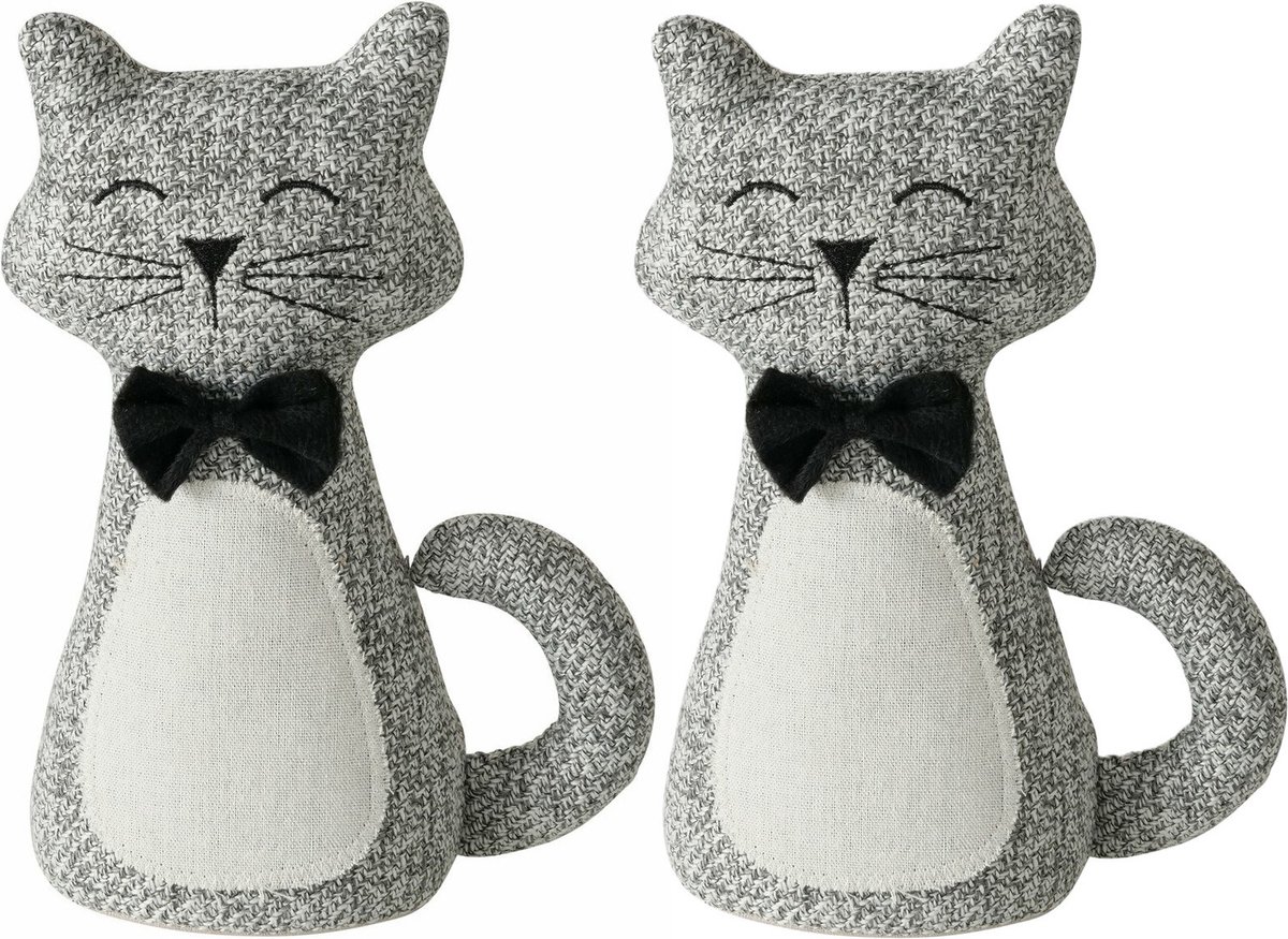 Boltze Deurstopper gewicht - 2x - dieren thema Katje - 1 kilo - grijs - 28 x 11 cm - dichte ogen - buiten/binnen deuren