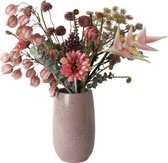 WinQ- Boeket Kunstbloemen in mauve/Roze combinatie - Inclusief vaas - Boeket zijden bloemen - in sprankelende Roze/ Mauve kleuren - Nepbloemen - Zijden bloemen