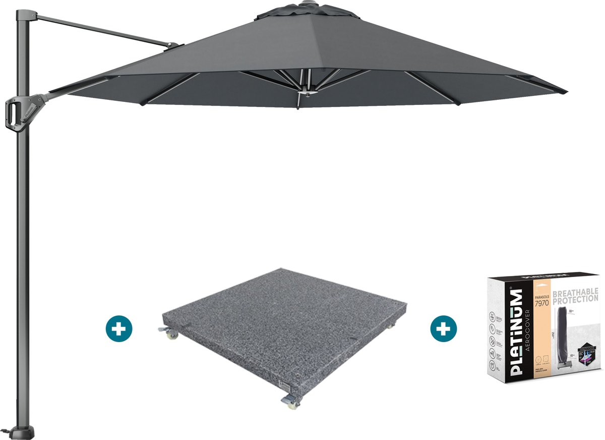 Platinum Voyager ronde zweefparasol T1 3 m. - Antraciet met voet en hoes