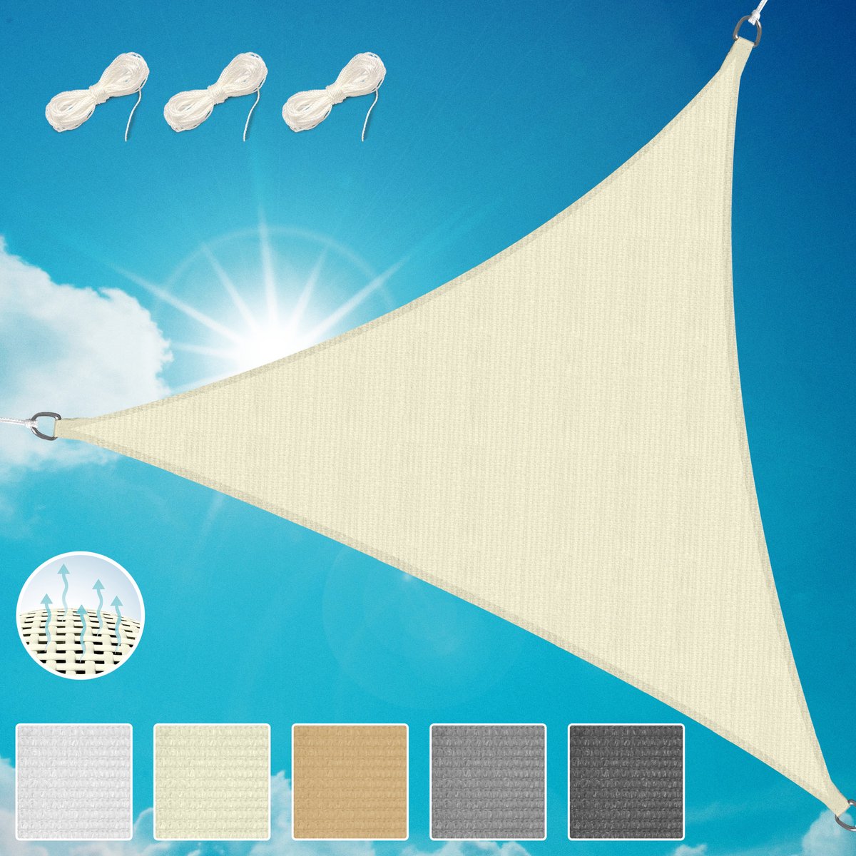 Sol Royal SolVision HS9 – Schaduwdoek Driehoek 6x6x6m Natuur – Waterafstotend – UV Bescherming