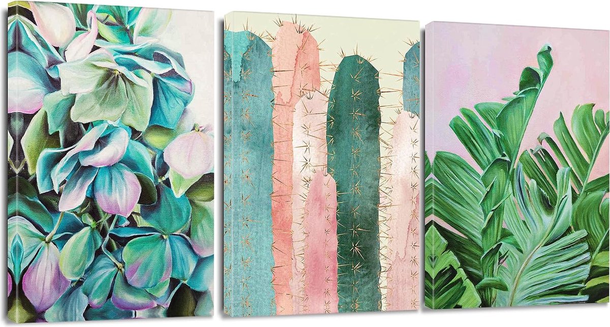 3-delige canvasfoto's met groene planten kunstdruk moderne wandafbeelding voor badkamer woonkamer wanddecoratie 30 x 40 cm