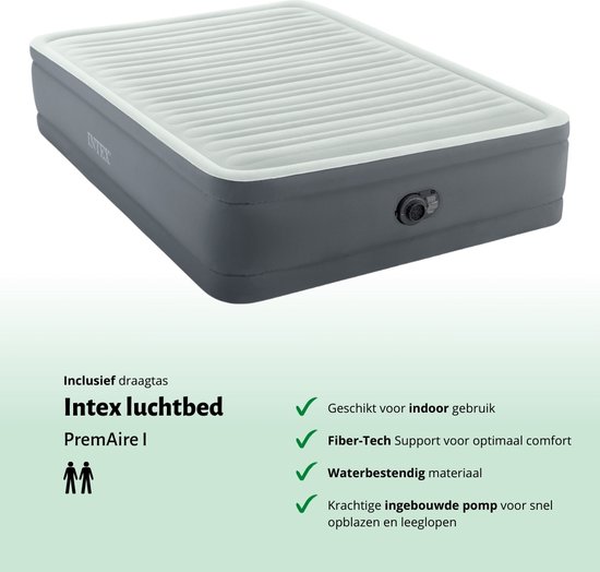 Intex Luchtbed - 2-Persoons - 152 x 203 x 46 cm - Grijs - Inclusief pomp - Hoeslaken - Kussen - Reparatieset en Kussenbeschermer van Intex — afbeelding 5