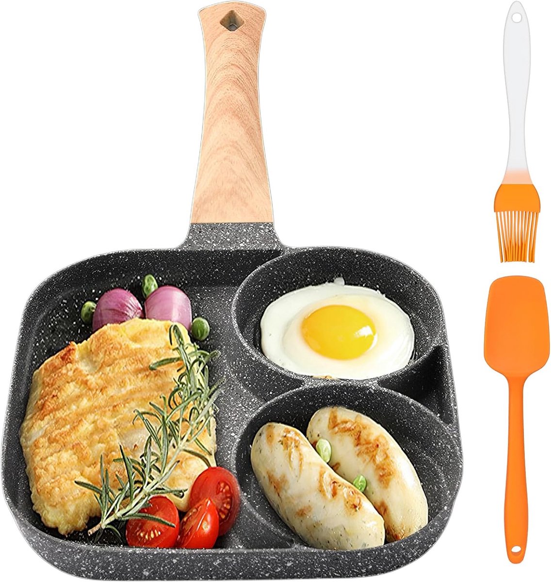 3-gaats spiegeleipan omlettenpan: multi grillpan steakpan inductie met anti-aanbaklaag voor eieren hamburgers steaks pannenkoeken omelet pan voor inductiekookplaat gasfornuis 19 5 cm