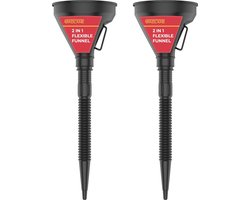 2-in-1 kunststof trechter met uittrekbare flexibele uitloop, set van 2 trechters voor auto voor benzine, diesel, ruitenwasvloeistof, adblue, water, olie, brandstof, koelvloeistof, 2 stuks