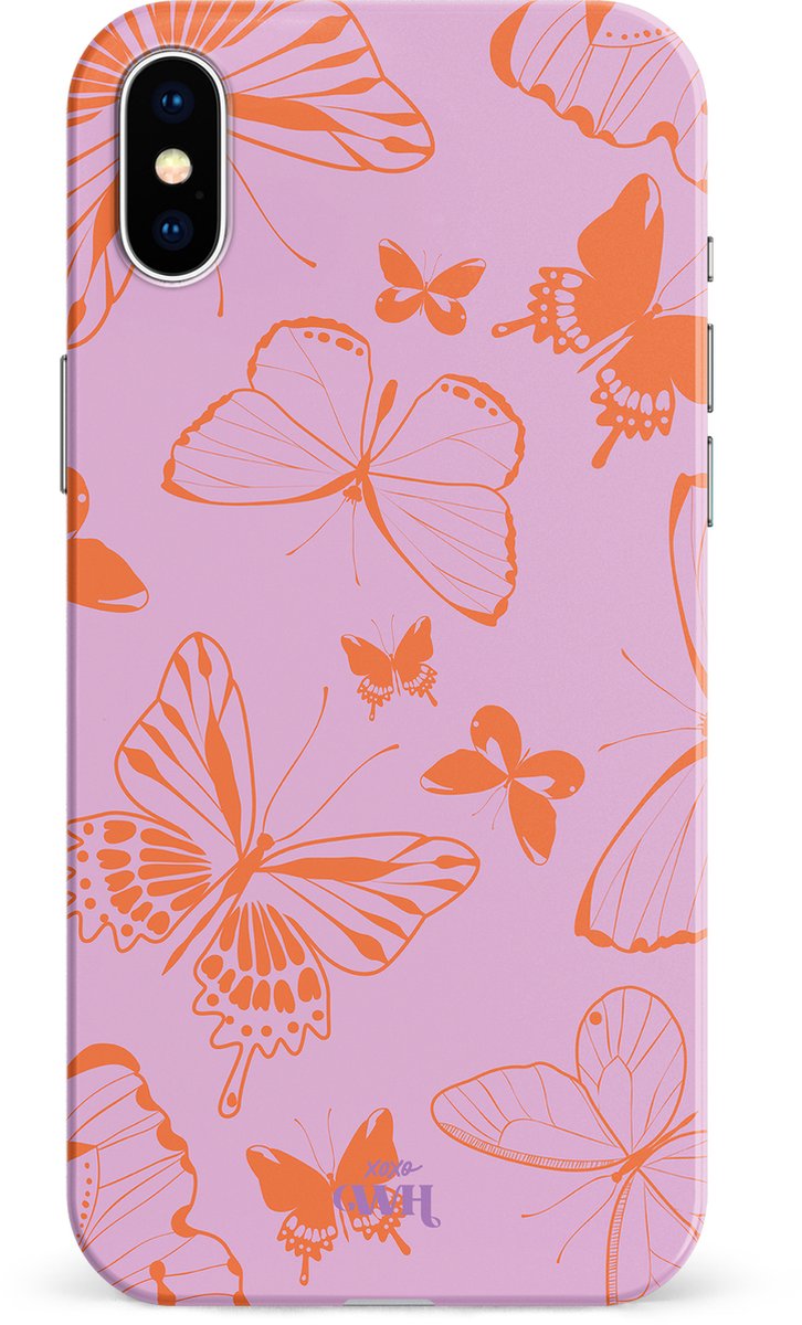 xoxo Wildhearts Give Me Butterflies - Single Layer - Hard hoesje geschikt voor iPhone X / Xs hoesje - Siliconen hoesje met vlinders - Beschermhoesje geschikt voor iPhone X / Xs hoesje roze, oranje
