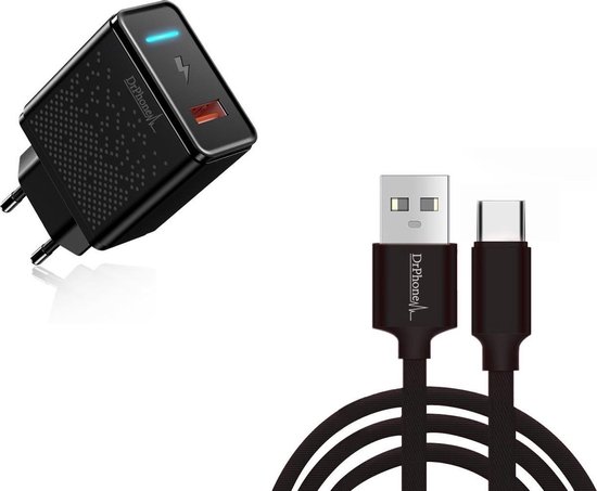 DrPhone HALO-X-SW - 18W Lader met 1 Meter USB-C Gevlochten Kabel - TYPE-C Oplaadkabel Geschikt Voor Nintendo Switch / Switch Lite