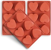Hartvormige siliconen mal met 6 holtes, 3 pakjes hartvorm voor het maken van handgemaakte zeep, chocolade, zeepkaarsen en geleibruin