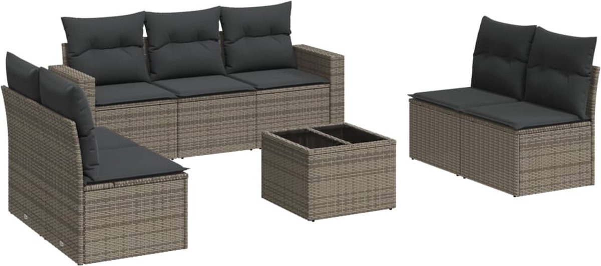 vidaXL 8-delige - Loungeset - met - kussens - poly - rattan - grijs