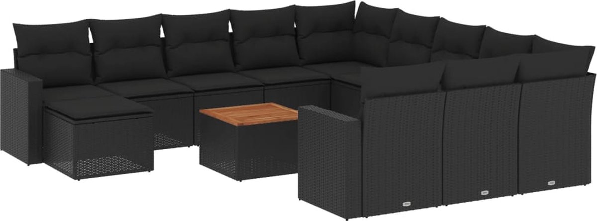 vidaXL 13-delige - Loungeset - met - kussens - poly - rattan - zwart