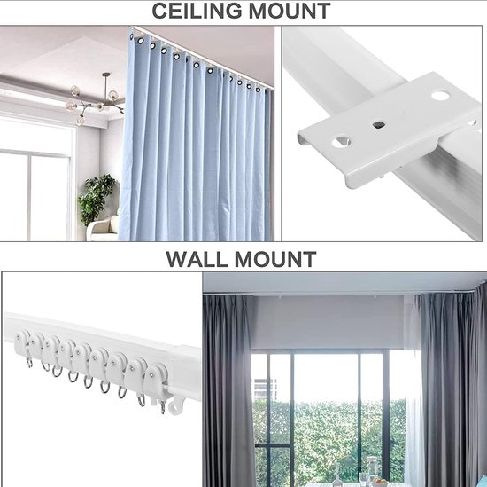 50-400cm plafond gordijn spoor zelfklevende gordijnrail, plafond of wandinstallatie, geen boren, met clips of haken (Color : B, Size : 1.6m(5.2ft