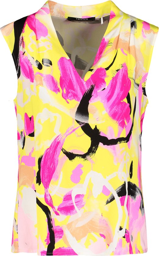 TAIFUN Dames Mouwloze blouse met bloemenprint Fresh Lemon gemustert-44