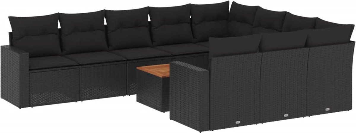 vidaXL 11-delige - Loungeset - met - kussens - poly - rattan - zwart