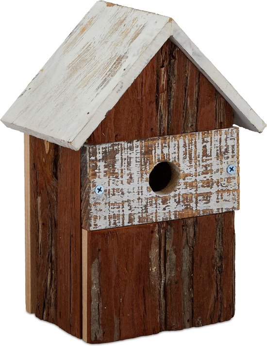 DARLUX Rechthoekige vogelvoederhuisje voederplaats van hout, vogelhuis in naturel met bruin, donkerbruin en rood (natuur/donkerbruin/maat L met standaard