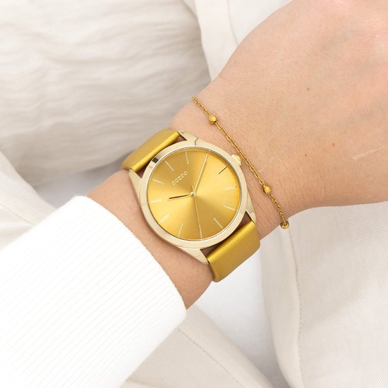 Montre OOZOO dorée avec bracelet en cuir jaune ocre - C11332