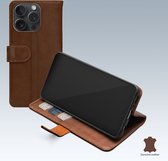 Mobilize Wallet - Telefoonhoesje geschikt voor Apple iPhone 15 Pro Hoesje Echt Leer Bookcase Portemonnee - Bruin