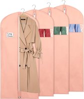 Kledingzak voor het opbergen, 60 x 152 cm, ademende stof, lange kledingzakken voor jurken, mantels, avondjurken, 4 stuks, roze