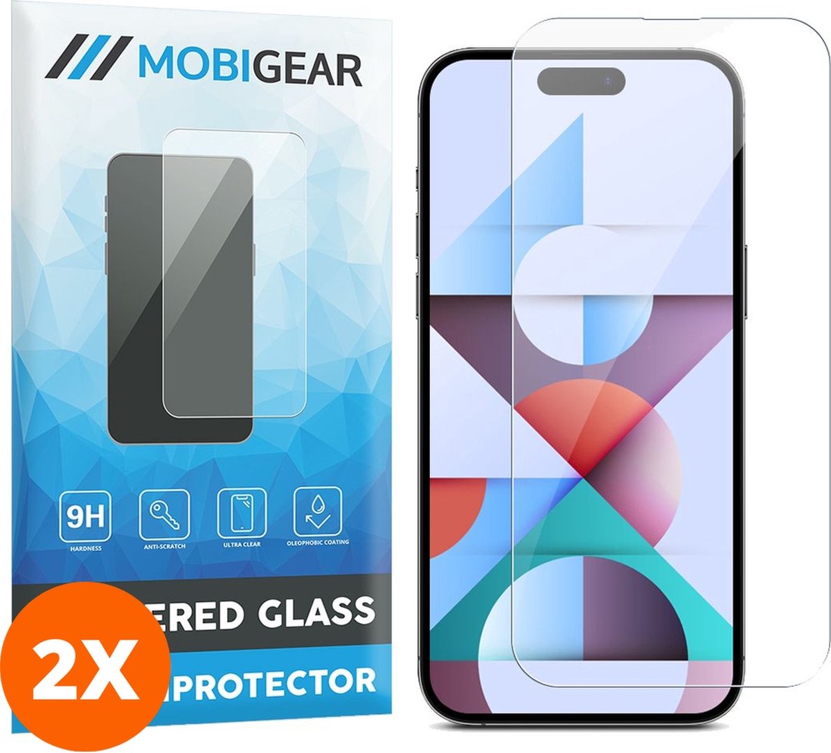 Mobigear Screenprotector geschikt voor Apple iPhone 15 Pro Max Glazen | Mobigear Screenprotector - Case Friendly (2-Pack)