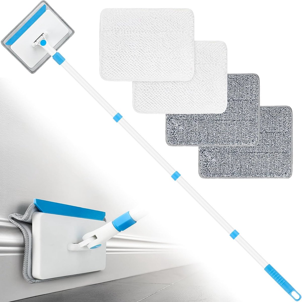 Goedkoopste Reinigingsgereedschap met lange steel Wandreiniger met uitschuifbare steel Plumeau Reinigingsgereedschap Dweil voor plint Plint Plafondwand Raamreiniger met 4 stuks