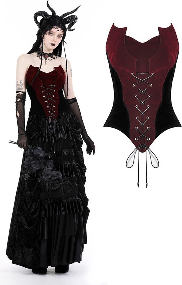 Dark in Love - Gothic scarlet bats Korset top - M - Rood/Zwart