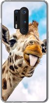 Geschikt voor OnePlus 8 Pro hoesje - Giraffe - Grappig - Tong - Kinderen - Jongens - Meisjes - Kind - Siliconen Telefoonhoesje