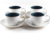 Cappuccino kopjes 4-delige set (180 ml) van aardewerk - hoogwaardige en dikwandige koffiekopjes met schoteltjes (blauw) Vertaling: Set van 4 cappuccinokopjes (180 ml) van aardewerk - hoogwaardige en dikwandige koffiekopjes met schoteltjes (blauw)