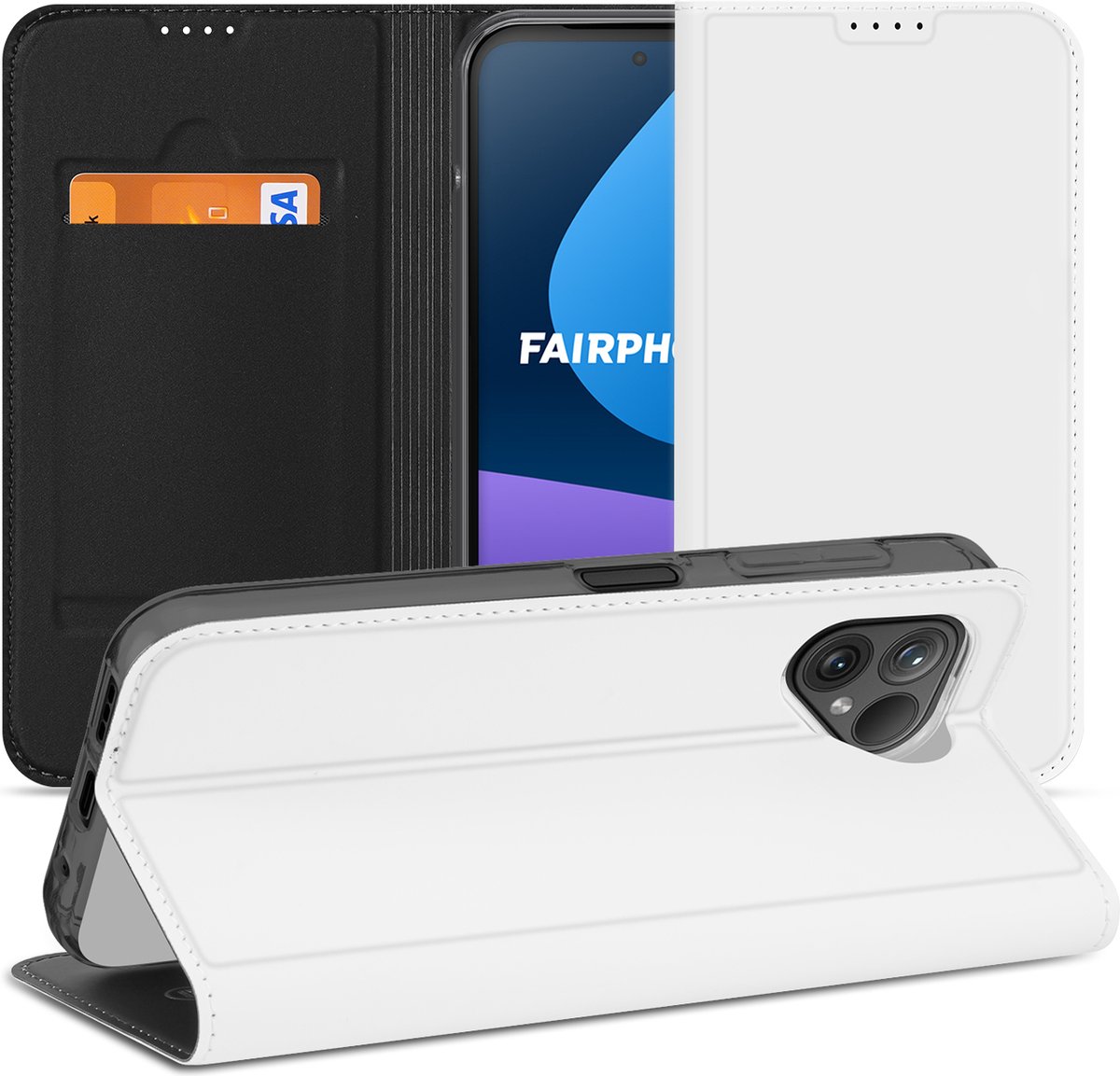 Stand Case Hoesje Geschikt voor de Fairphone 5 Wit met Pashouder