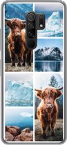 Geschikt voor Xiaomi Redmi 9 hoesje - Schotse hooglander - IJs - Collage - Siliconen Telefoonhoesje