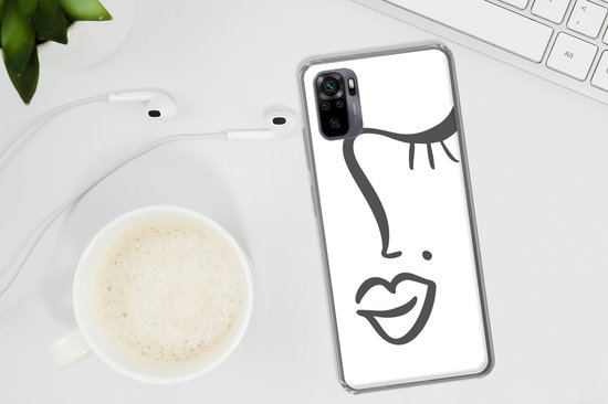 Telefoonhoesje Geschikt voor Xiaomi Geschikt voor Redmi Note 10S hoesje - Vrouw - Zwart - Wit - Abstract - Siliconen Telefoonhoesje Telefoonhoesje
