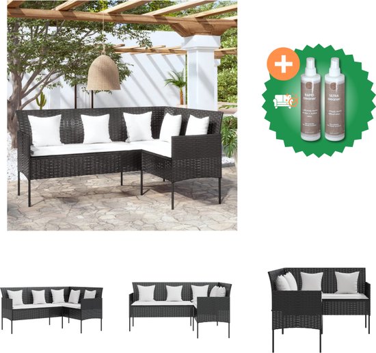 vidaXL Loungebank met kussens L vormig poly rattan zwart Loungebank Inclusief Onderhoudsset