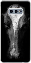 Geschikt voor Samsung Galaxy S10e hoesje - Portretfoto koe op zwarte achtergrond in zwart-wit - Siliconen Telefoonhoesje