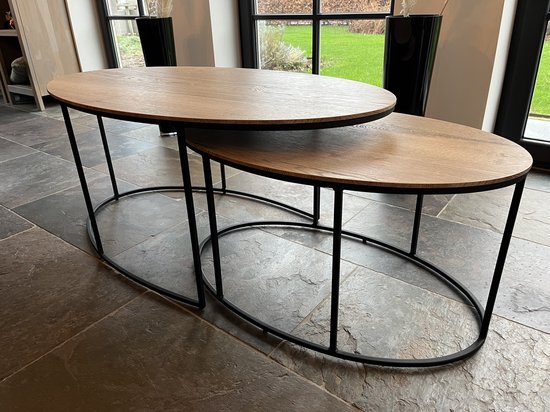 Maxfurn - Set de table basse ovale | couleur: Chêne