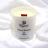 Geurkaars Cherry Blossom & Plum - 9 oz - Handgemaakte Geurkaars - Woodwick Geurkaars Candle Jar | Brandtijd: 50 uur