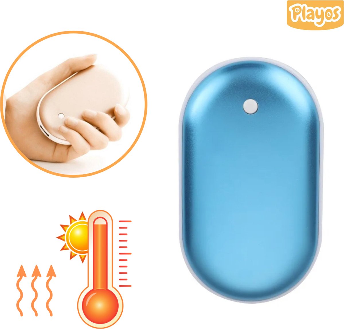 Goedkoopste Playos® - Oplaadbare Handwarmer - met Powerbank - Blauw - 3 Standen - tot 55 °C - 4000 mAh - Herbruikbaar - USB - Herbruikbare Handwarmer - Winter - Verwarming - Koude Handen
