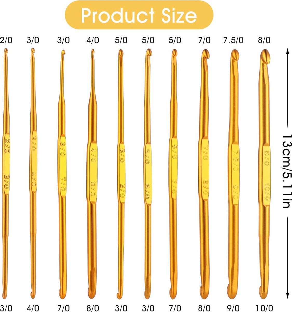 Haaknaalden 10 stuks dubbele haaknaalden gouden haaknaalden trui breinaalden kit weven handwerk doe-het-zelf handgemaakt breien haken handwerk naai-accessoires (10 maten)