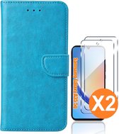 Hoesje geschikt voor Samsung Galaxy A35 5G hoesje bookcase Blauw - Met screenprotector tempered glass voor Galaxy A35 - 2x