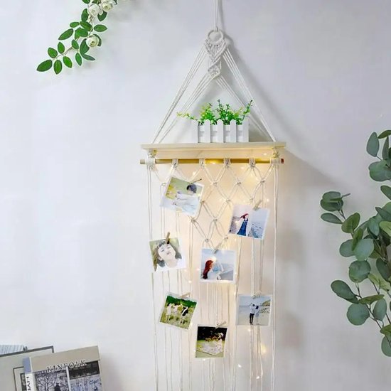Mima® - Wandkleed- Macramé- Kinderkamer Wandkleed- Met LED- Fotoplankje- Wankleed natuur- Wandkleed Mandala- Babykamer Decoratie