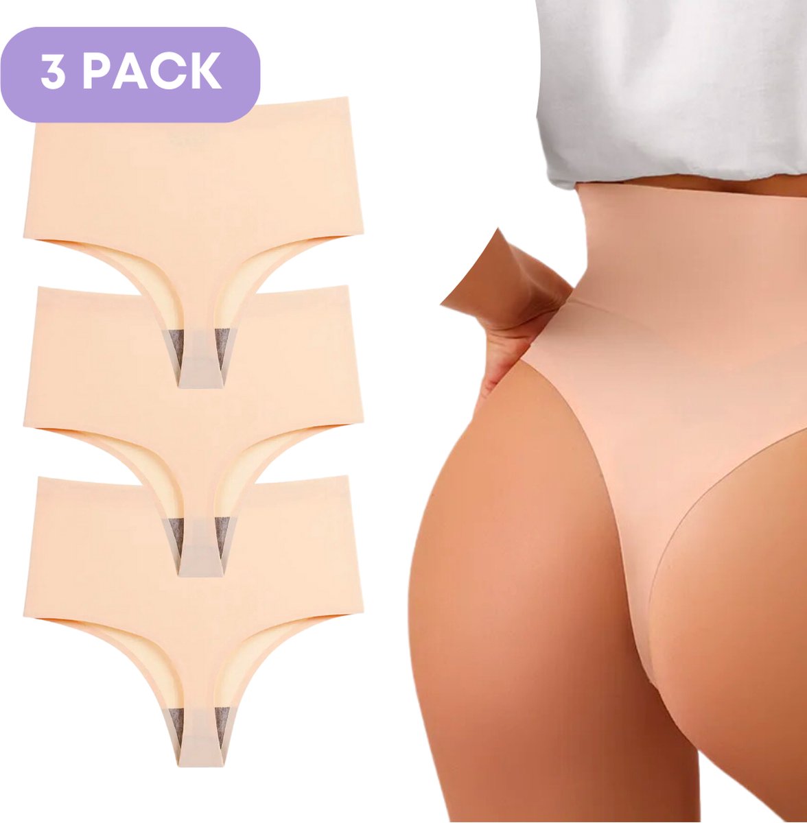 Naadloze High waist string voor Dames - Licht corrigerende string - Beige - Nude - Maat XXL - Set van 3 - Ultrazacht - Naadloos ondergoed dames - Seamless ondergoed dames - Invisible string