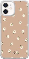 Casimoda® hoesje - Geschikt voor iPhone 12 Mini - Sweet Daisies - 2-in-1 case - Schokbestendig - Bloemen - Verhoogde randen - Bruin/beige, Transparant
