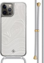 Casimoda® hoesje met grijs koord - Geschikt voor iPhone 12 Pro - Abstract Beige Waves - Afneembaar koord - TPU/polycarbonaat - Bruin/beige